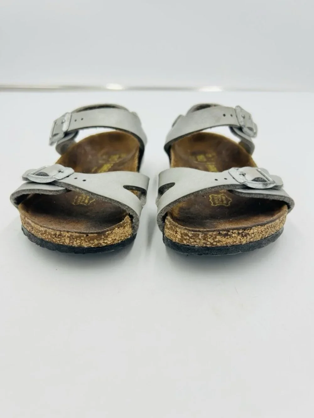 Birkenstock Girls Sz 25 (Youth 7-7.5) Rio Silver Leather Sandals Heel Strap